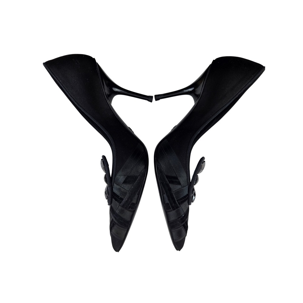 Giorgio Armani Black Satin Velvet Rhinestone Pointed Toe Pumps Heels Italy 36 6 - Picture 9 of 15